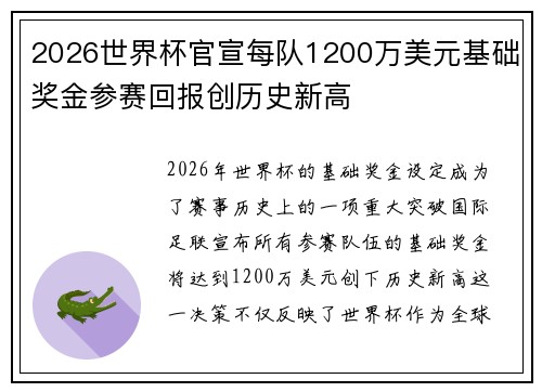 2026世界杯官宣每队1200万美元基础奖金参赛回报创历史新高